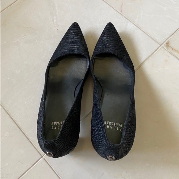 Black Sparkle Stuart Weitzman Pointed Toe Heels - Picture 4 of 5